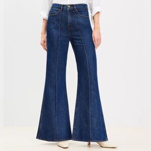 LOFT High Rise Super Flare Jeans in Refined Mid Indigo Wash